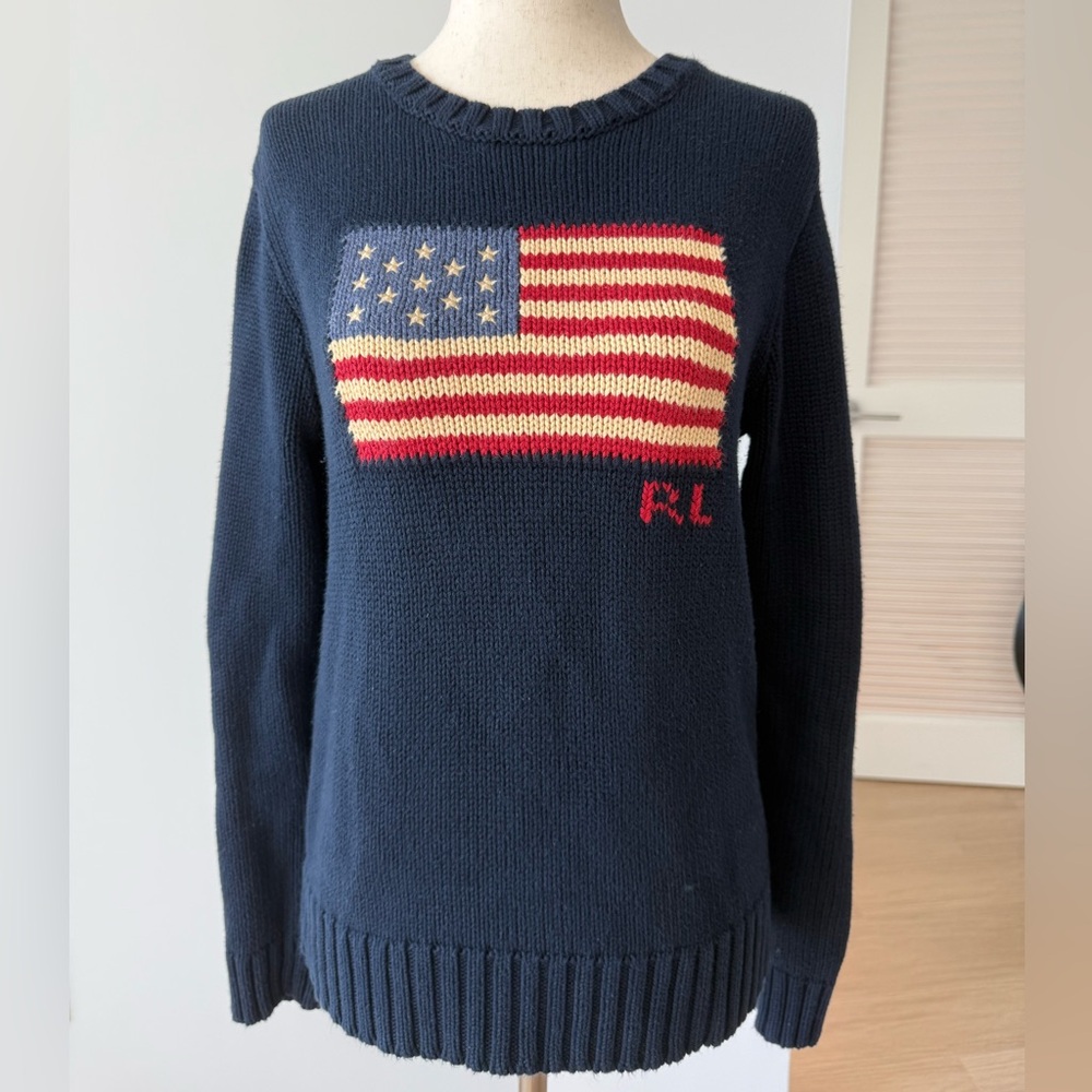 Ralph Lauren Navy Vintage American Flag Sweater